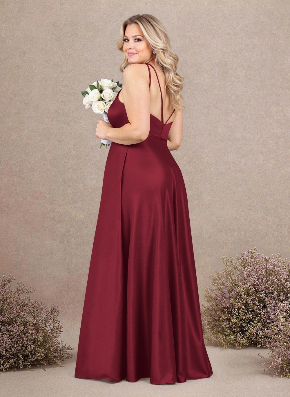 Classic Scoop Neck A-Line Floor-Length Satin Bridesmaid Dresses, product image 253