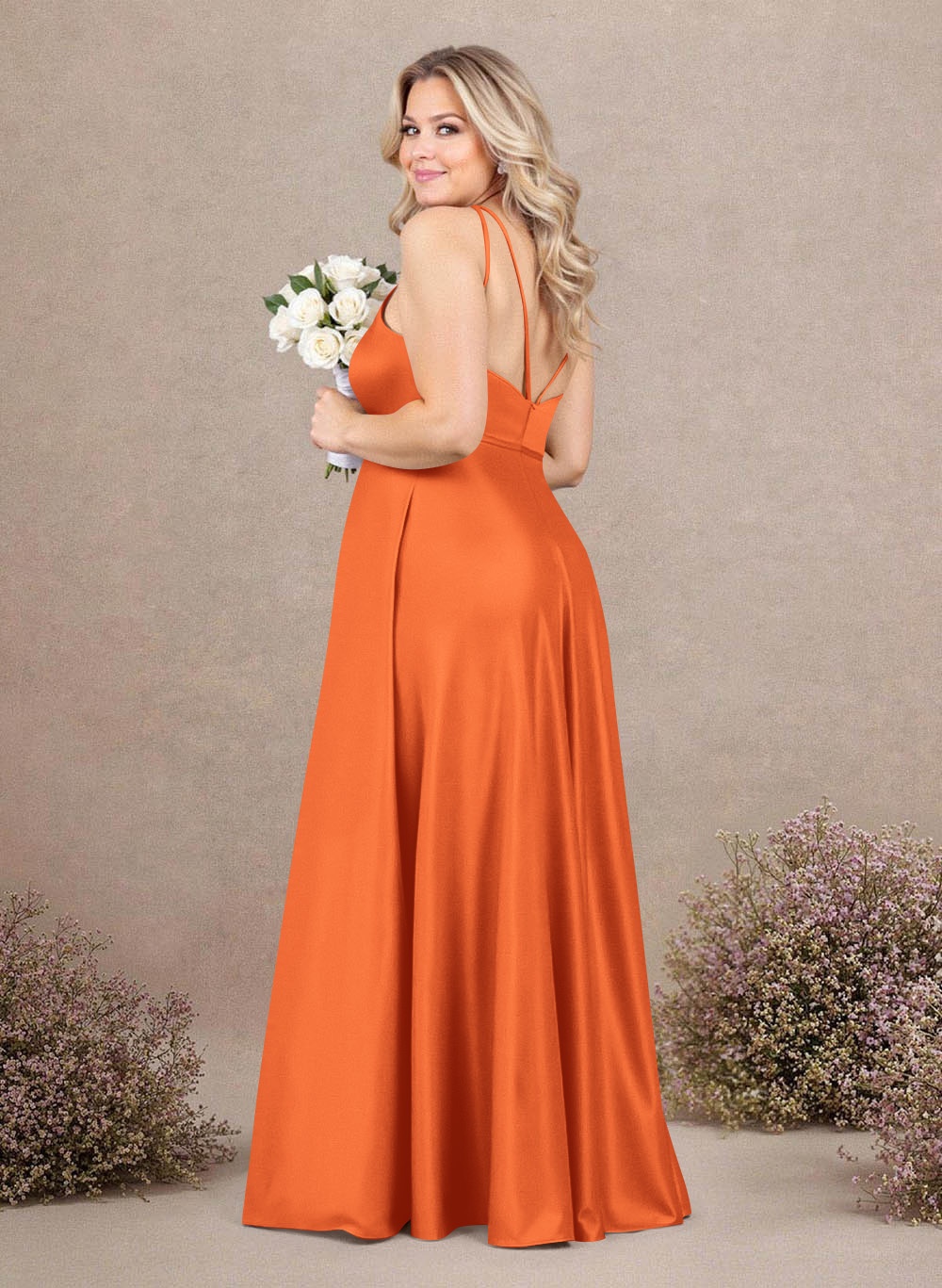 Classic Scoop Neck A-Line Floor-Length Satin Bridesmaid Dresses, product image 153