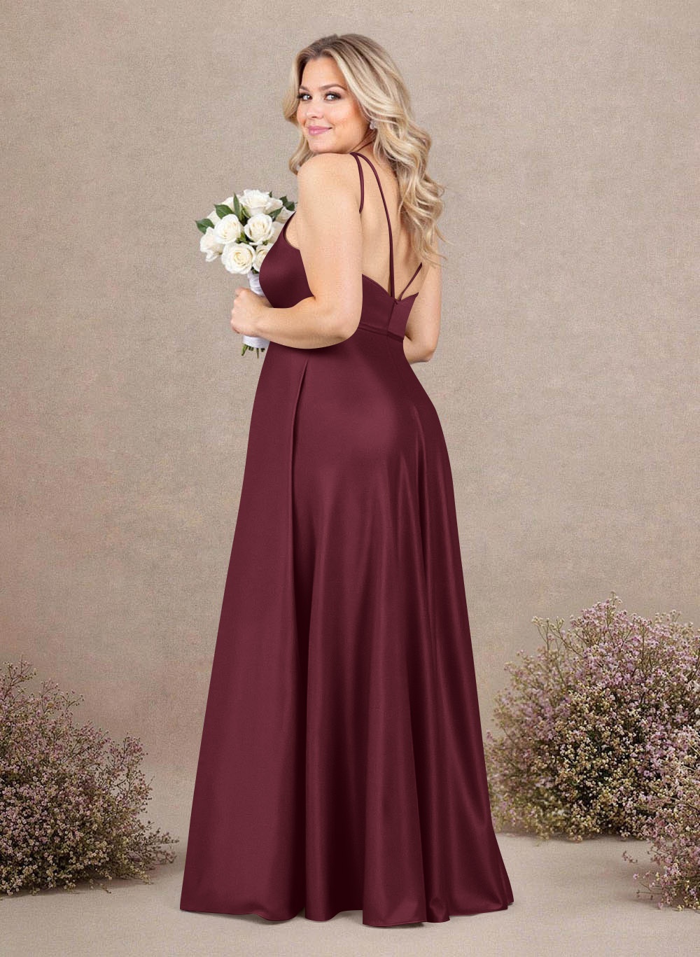 Classic Scoop Neck A-Line Floor-Length Satin Bridesmaid Dresses, product image 255
