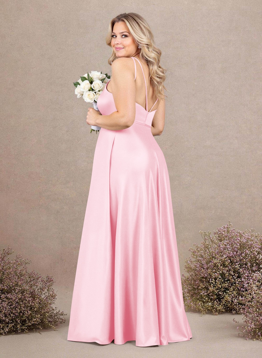 Classic Scoop Neck A-Line Floor-Length Satin Bridesmaid Dresses, product image 229