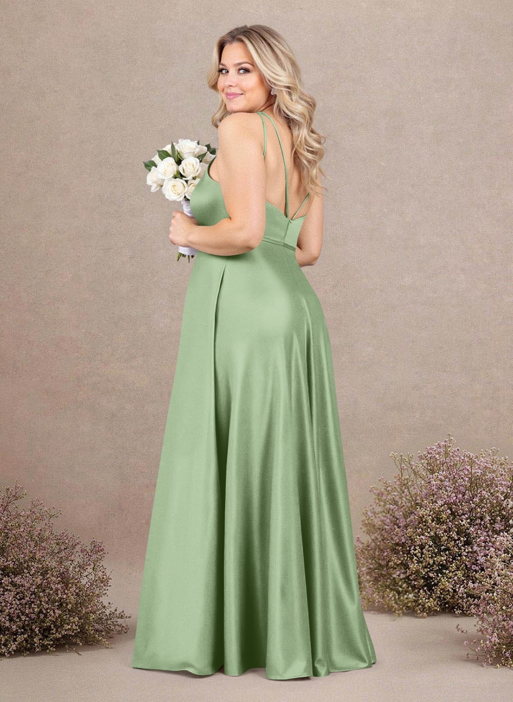 Classic Scoop Neck A-Line Floor-Length Satin Bridesmaid Dresses, product image 197