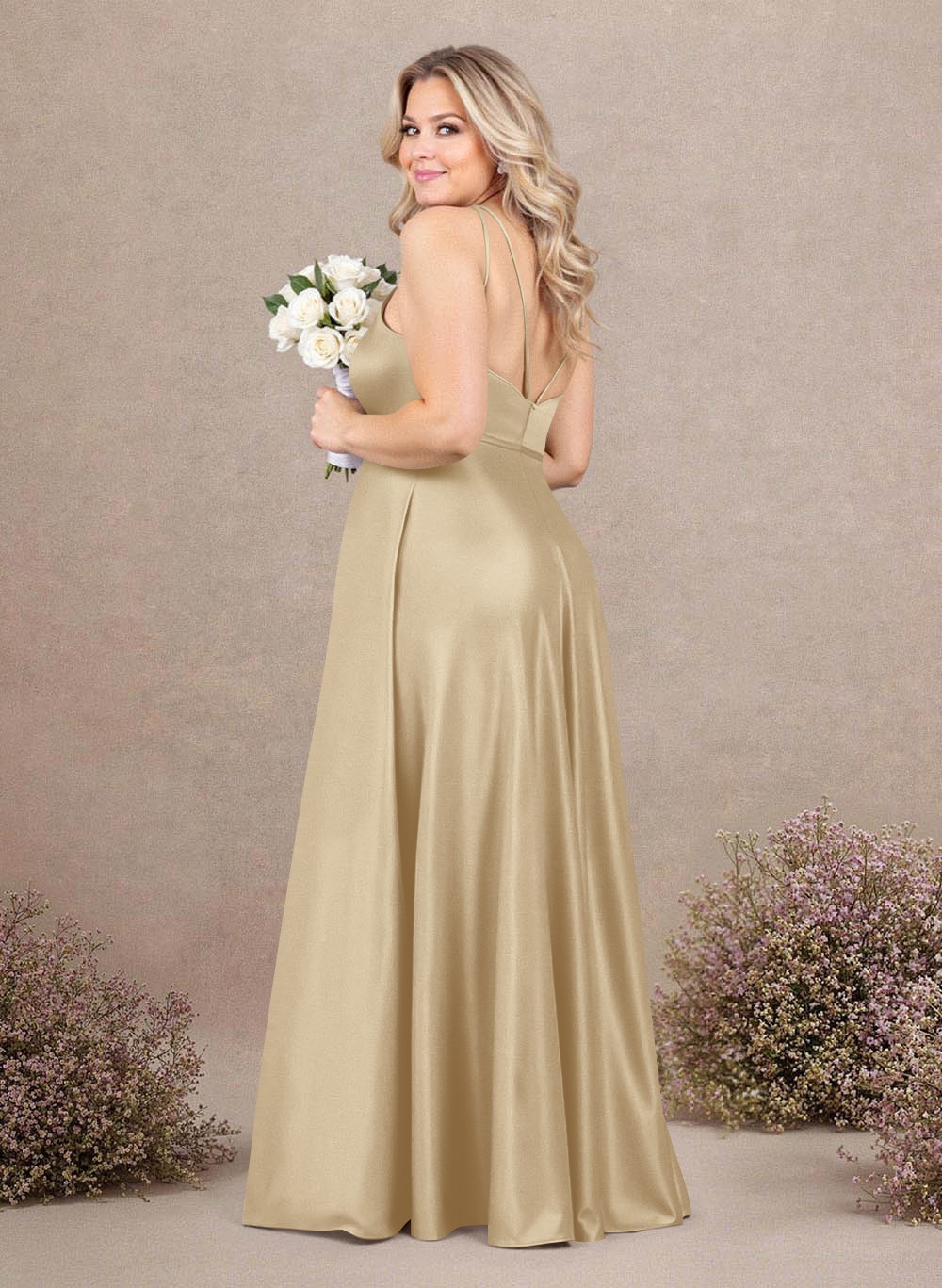 Classic Scoop Neck A-Line Floor-Length Satin Bridesmaid Dresses, product image 189