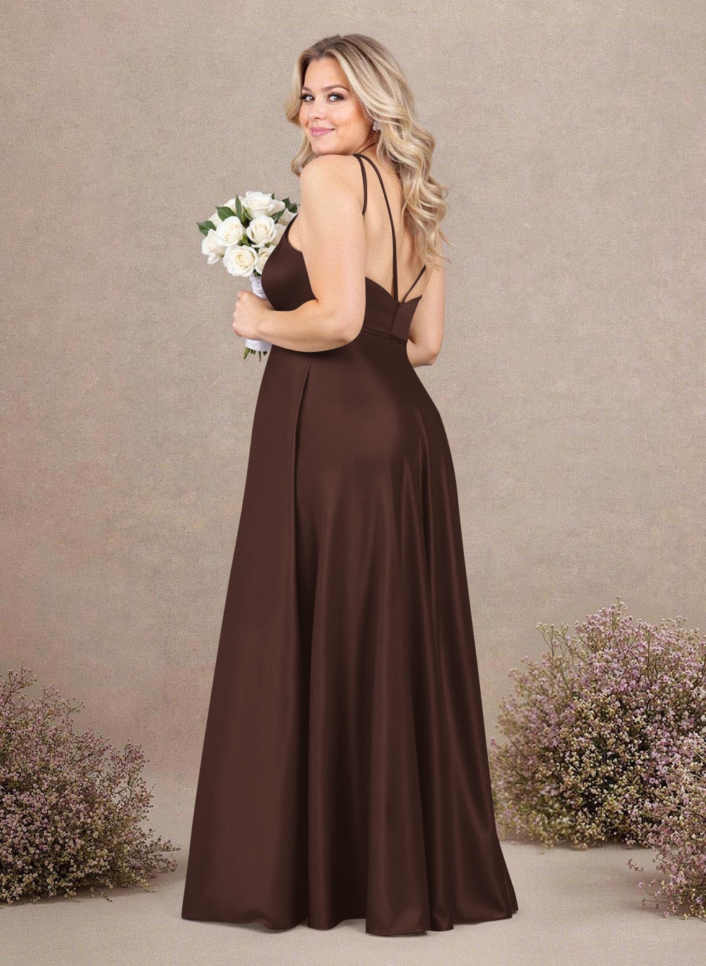 Classic Scoop Neck A-Line Floor-Length Satin Bridesmaid Dresses, product image 177