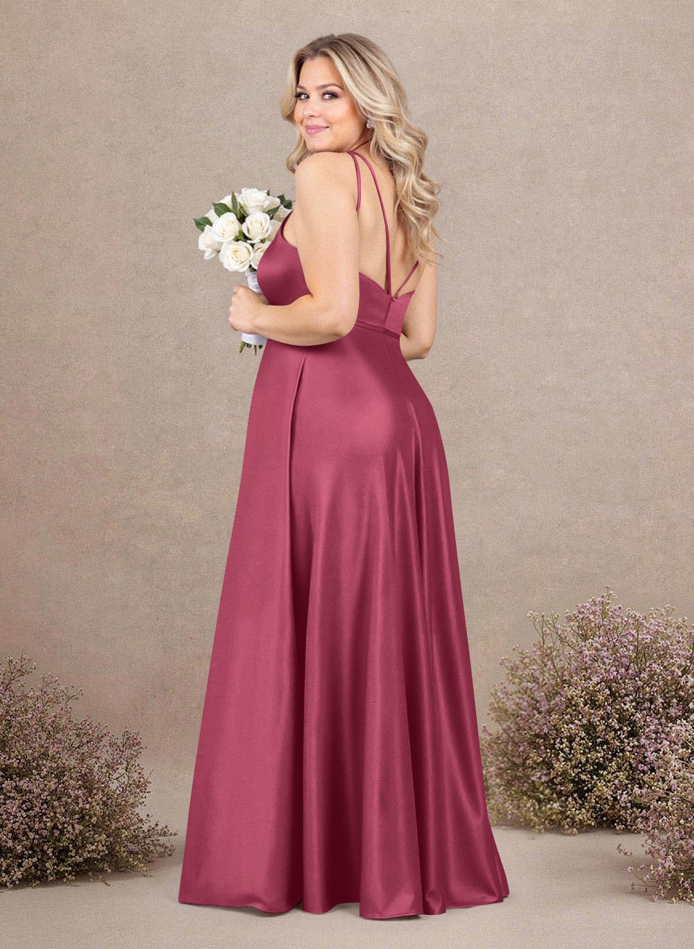 Classic Scoop Neck A-Line Floor-Length Satin Bridesmaid Dresses, product image 251