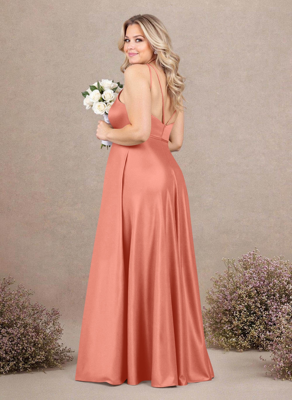 Classic Scoop Neck A-Line Floor-Length Satin Bridesmaid Dresses, product image 233
