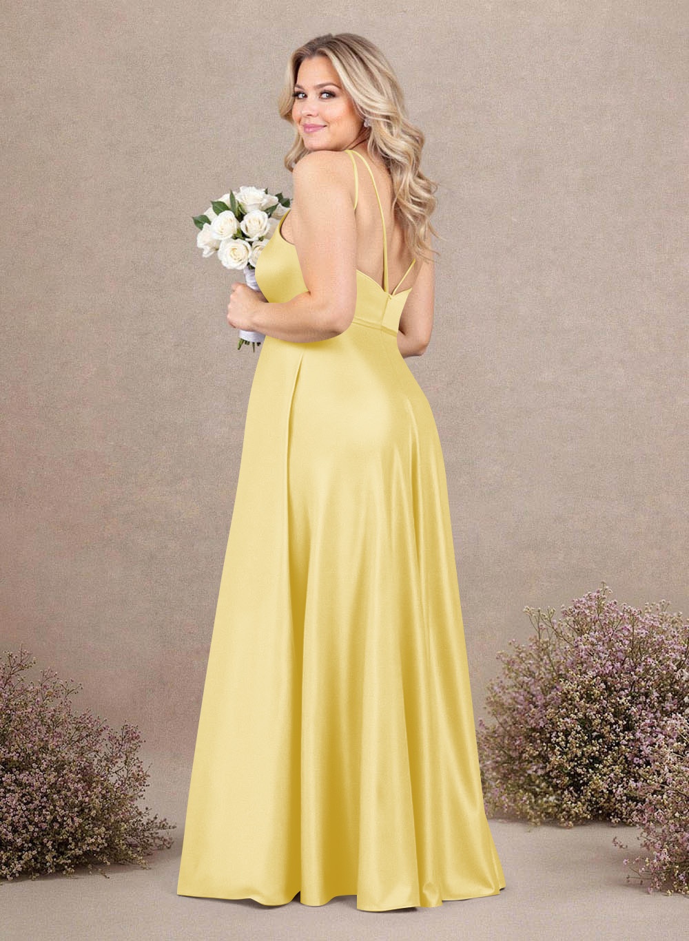 Classic Scoop Neck A-Line Floor-Length Satin Bridesmaid Dresses, product image 185