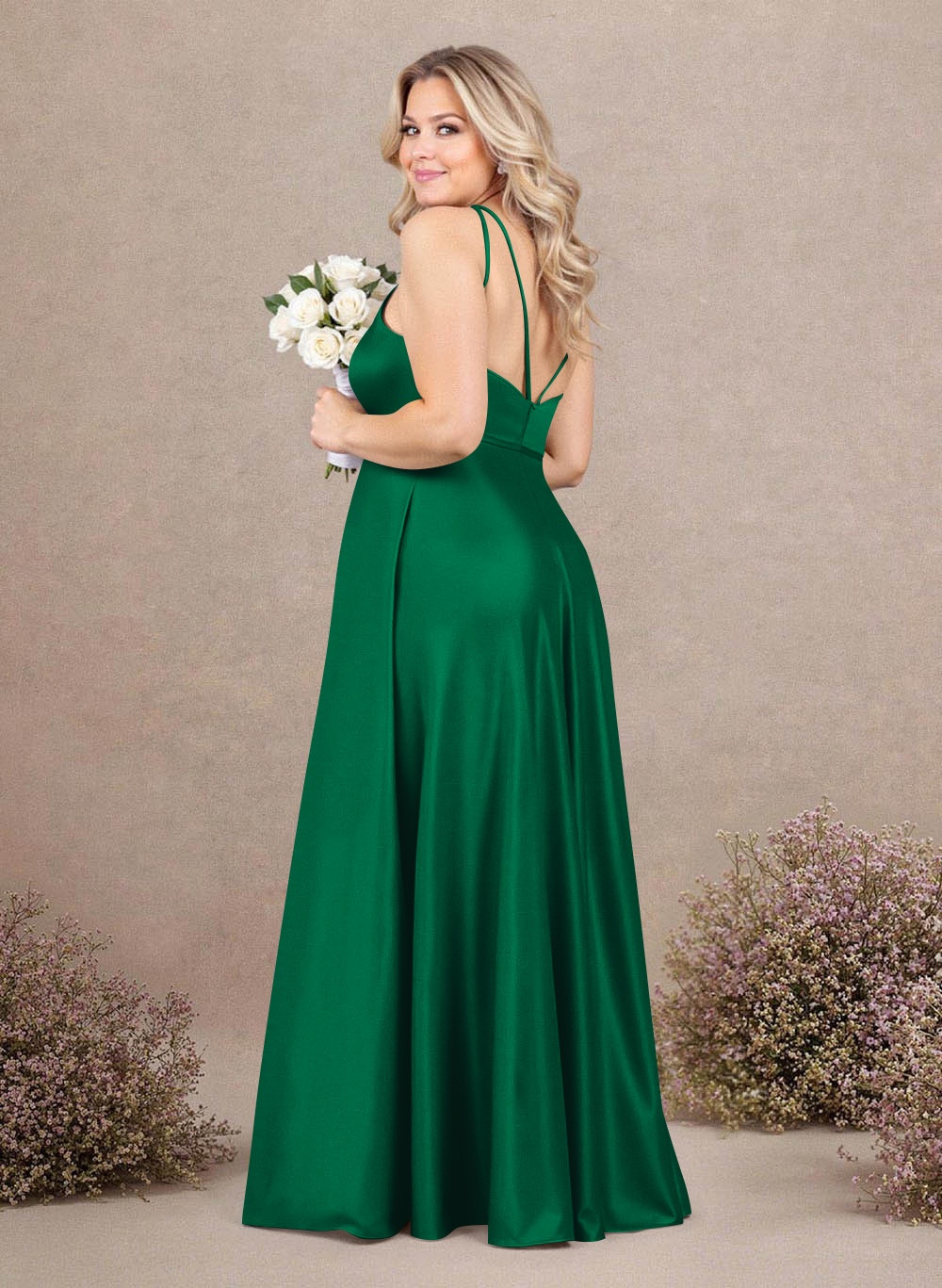 Classic Scoop Neck A-Line Floor-Length Satin Bridesmaid Dresses, product image 205