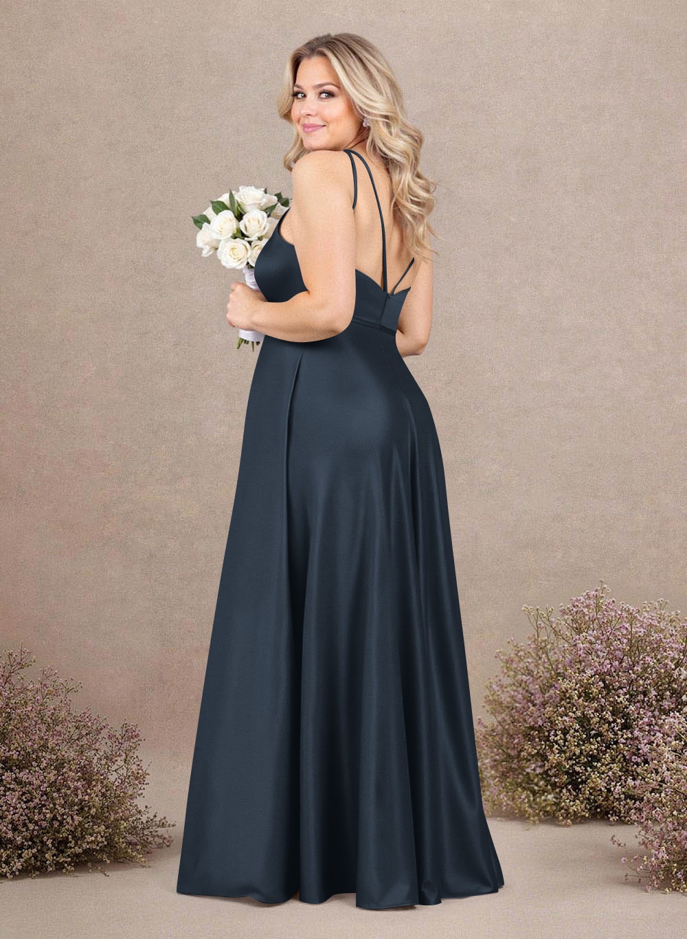 Classic Scoop Neck A-Line Floor-Length Satin Bridesmaid Dresses, product image 277