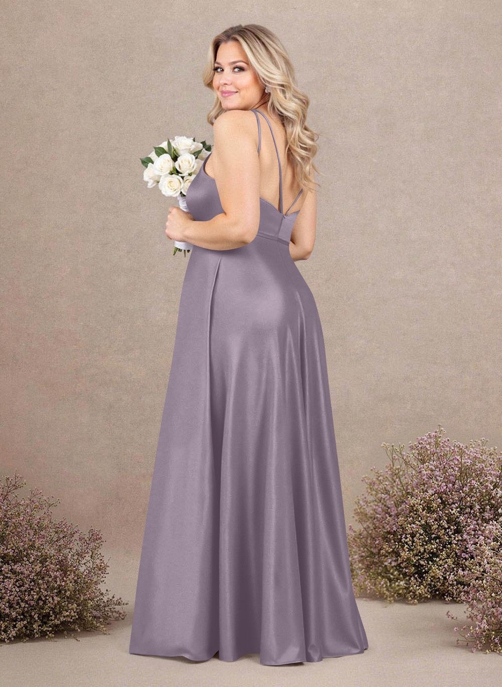 Classic Scoop Neck A-Line Floor-Length Satin Bridesmaid Dresses, product image 227