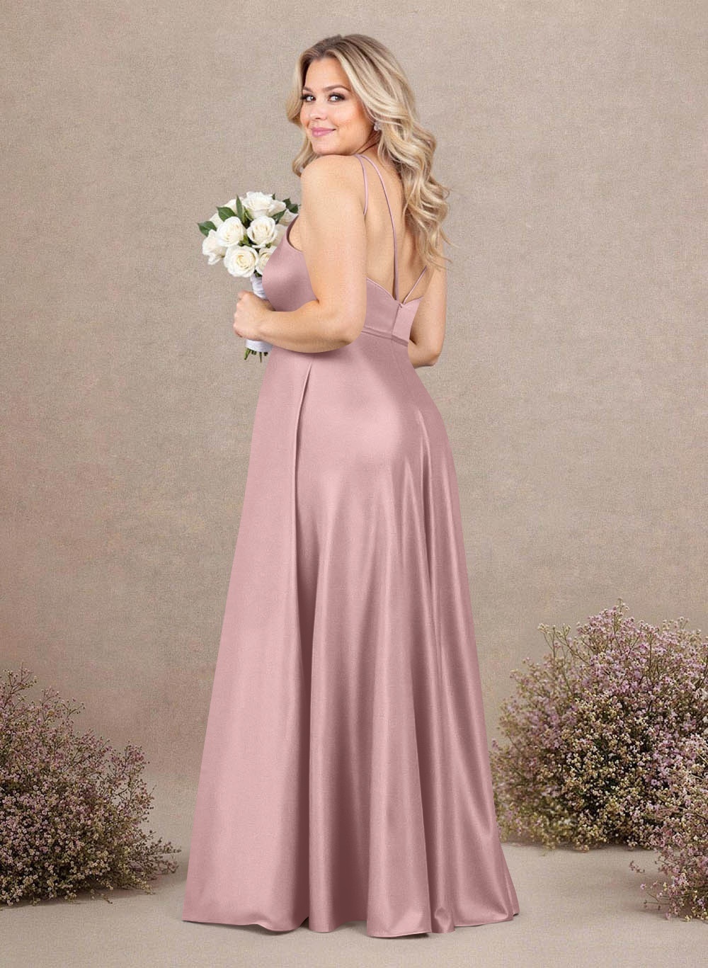 Classic Scoop Neck A-Line Floor-Length Satin Bridesmaid Dresses, product image 241