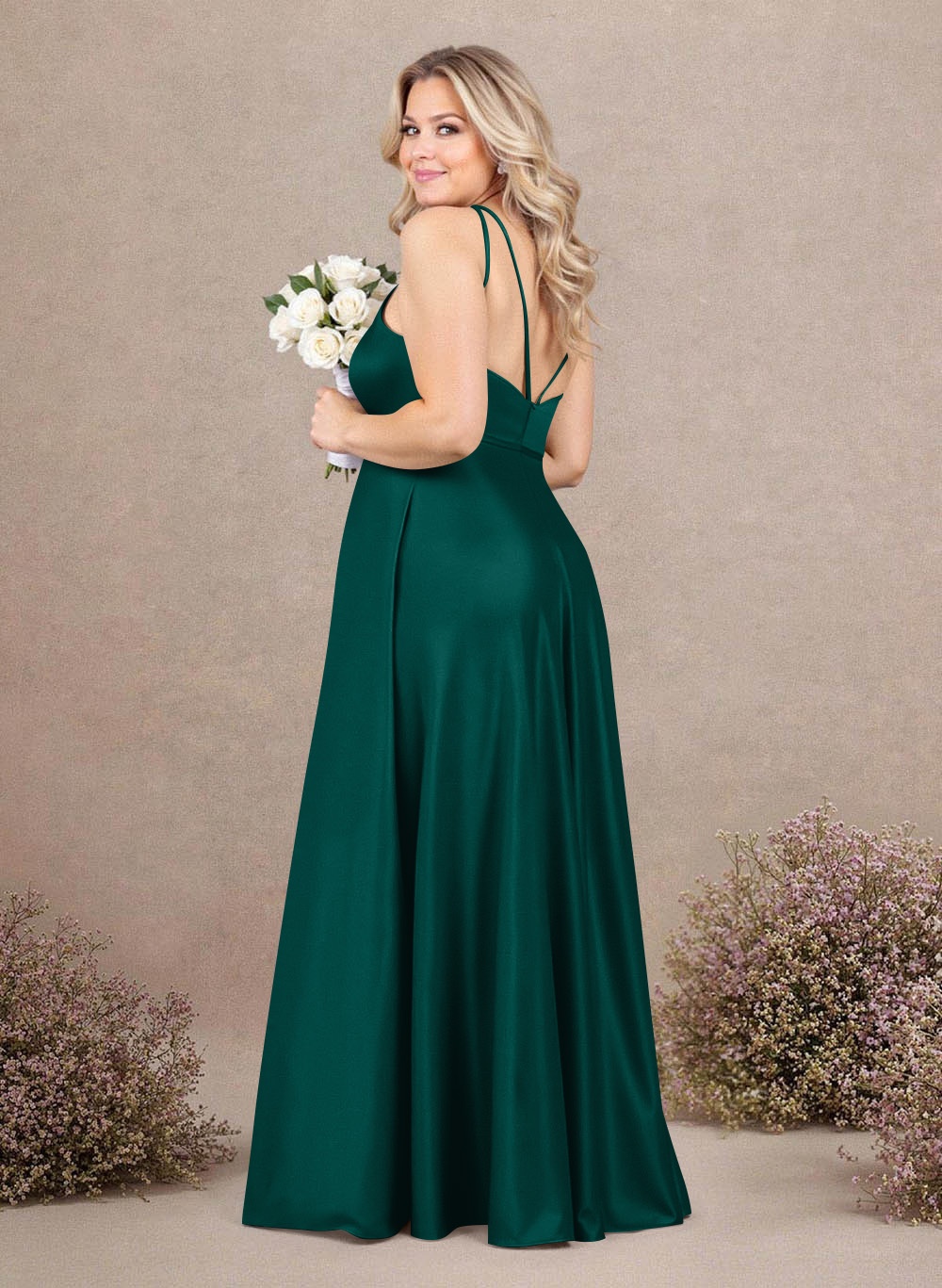 Classic Scoop Neck A-Line Floor-Length Satin Bridesmaid Dresses, product image 151