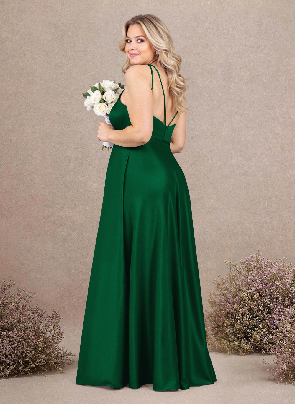 Classic Scoop Neck A-Line Floor-Length Satin Bridesmaid Dresses, product image 157