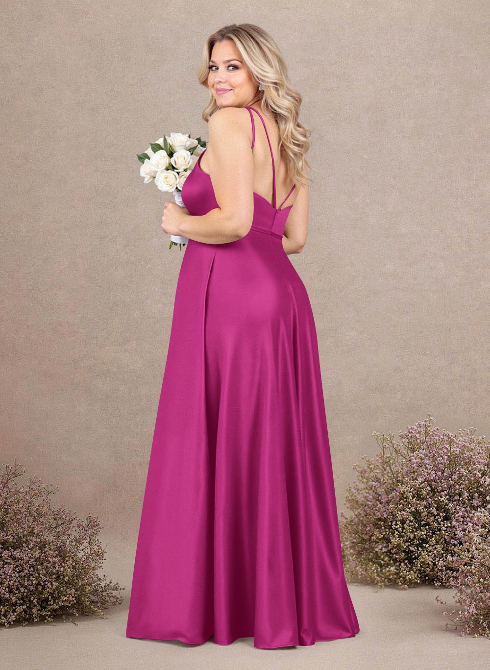 Classic Scoop Neck A-Line Floor-Length Satin Bridesmaid Dresses, product image 209
