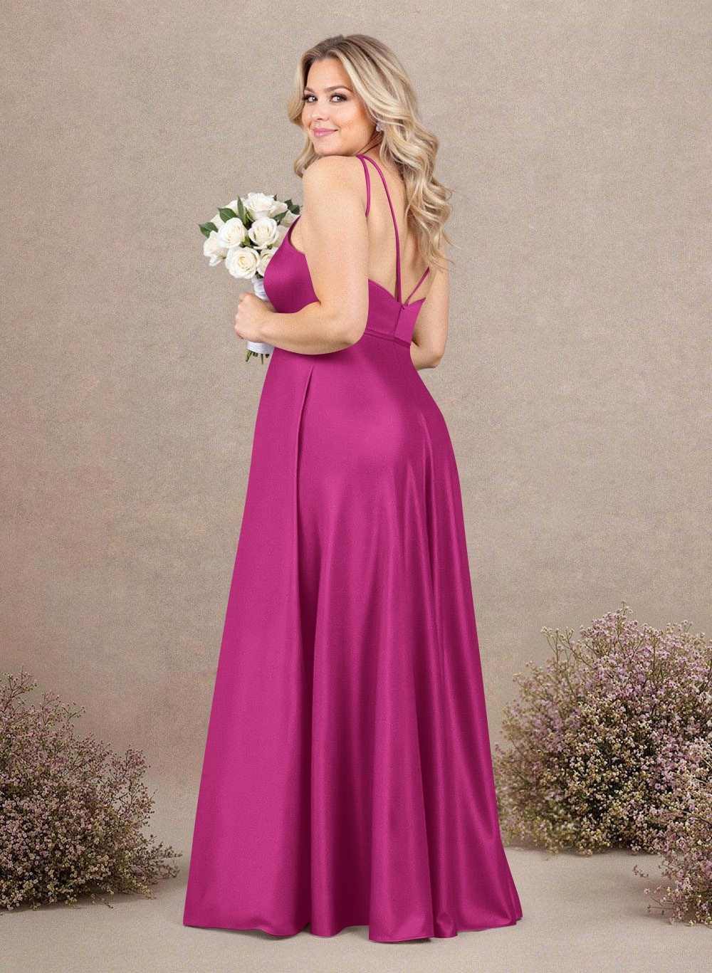 Classic Scoop Neck A-Line Floor-Length Satin Bridesmaid Dresses, product image 209