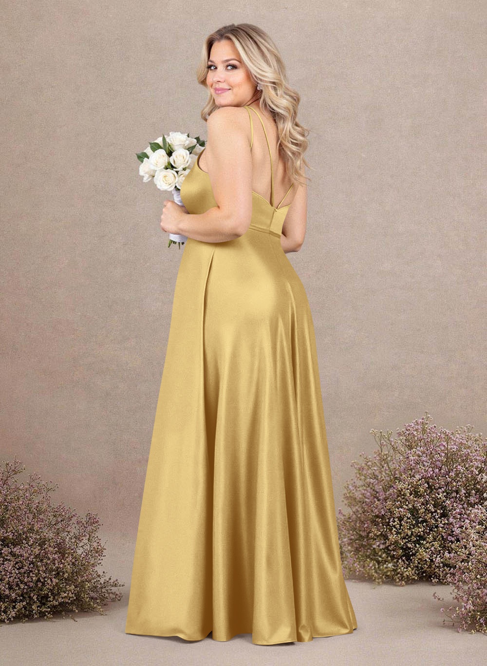 Classic Scoop Neck A-Line Floor-Length Satin Bridesmaid Dresses, product image 183