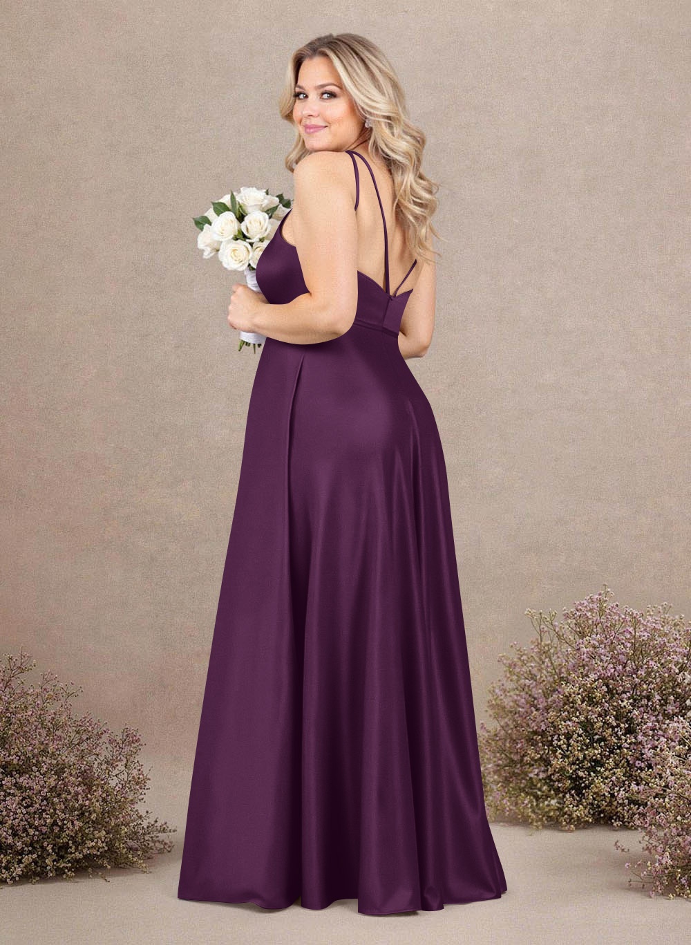 Classic Scoop Neck A-Line Floor-Length Satin Bridesmaid Dresses, product image 213