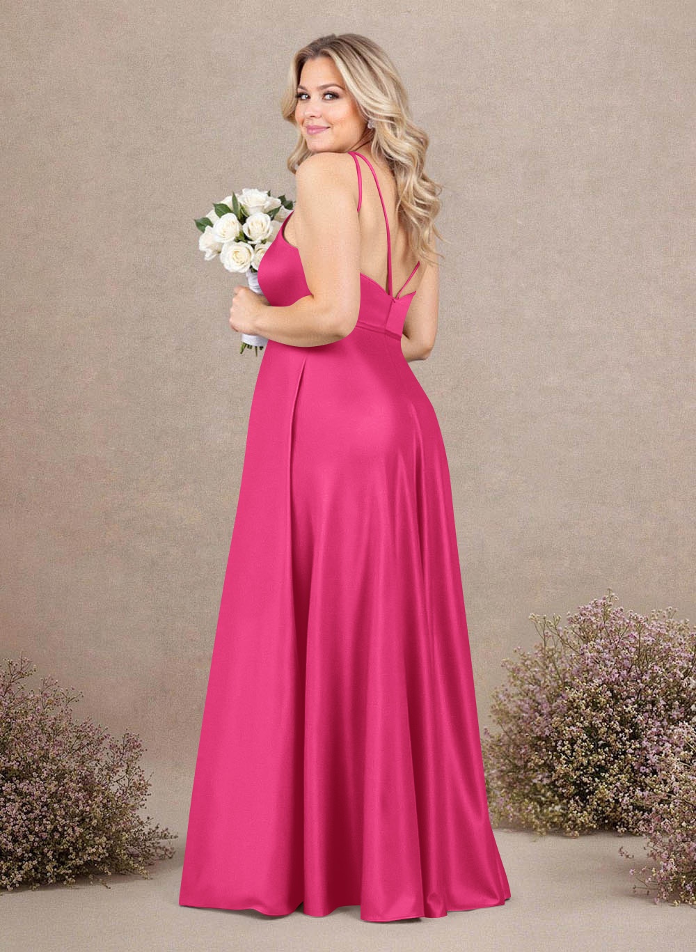 Classic Scoop Neck A-Line Floor-Length Satin Bridesmaid Dresses, product image 165