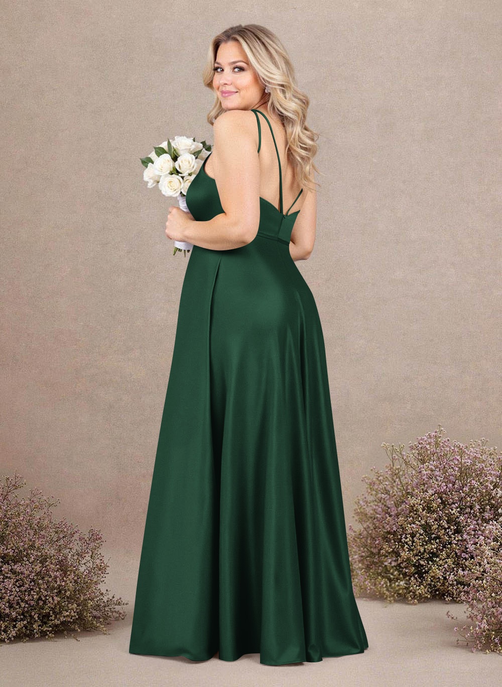 Classic Scoop Neck A-Line Floor-Length Satin Bridesmaid Dresses, product image 203