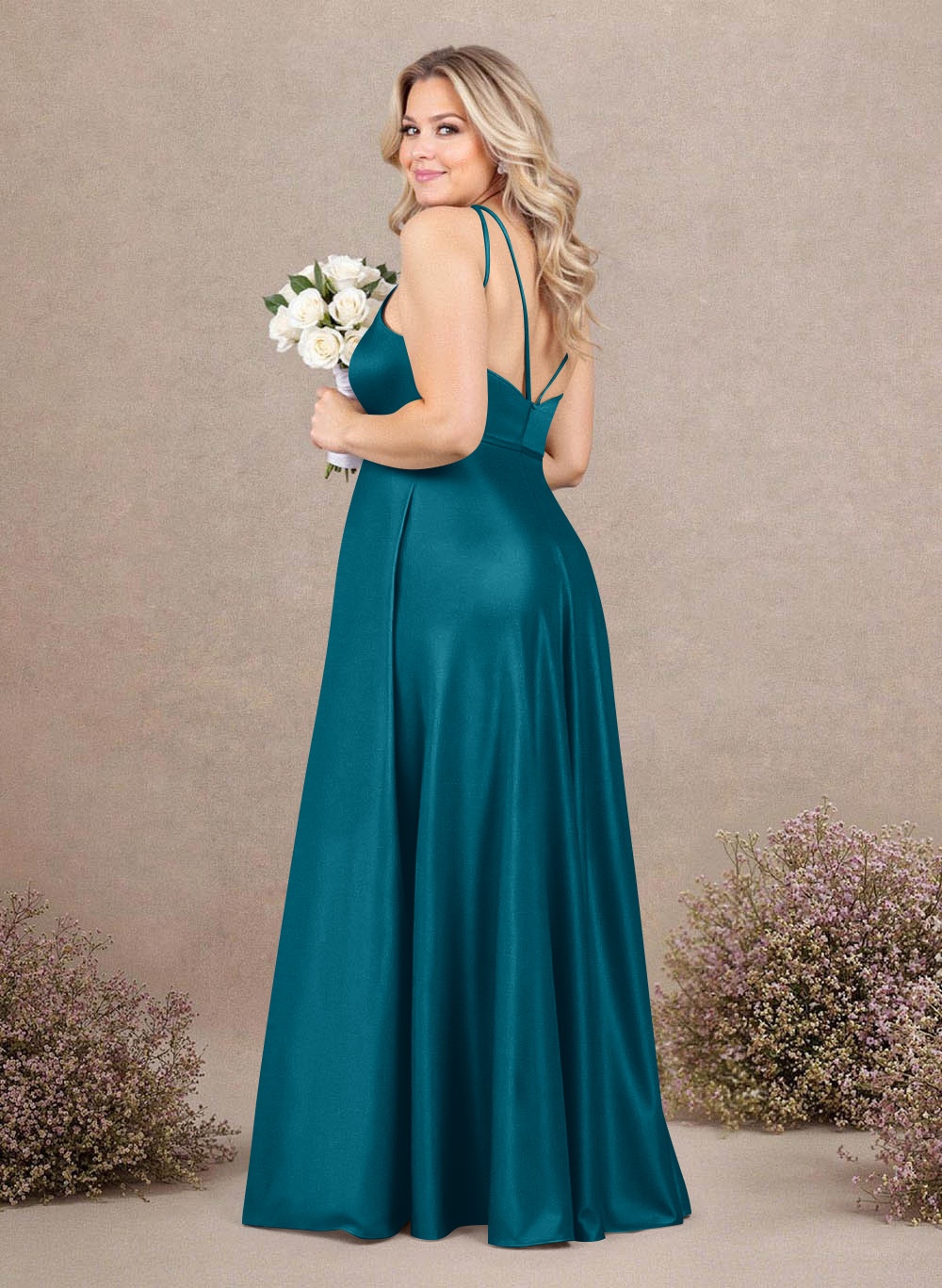 Classic Scoop Neck A-Line Floor-Length Satin Bridesmaid Dresses, product image 267