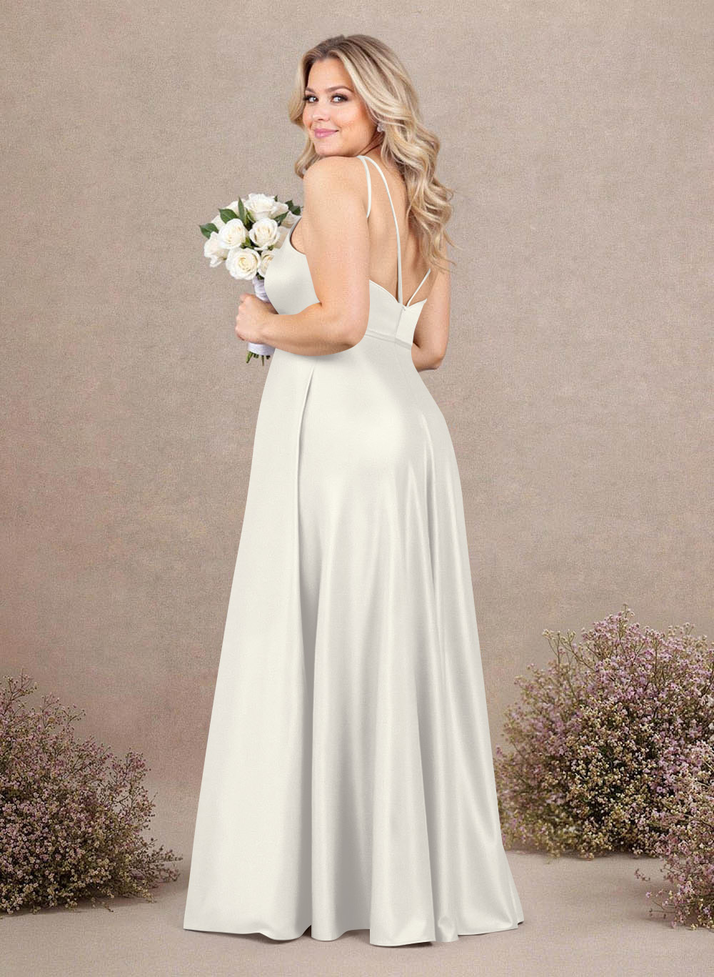 Classic Scoop Neck A-Line Floor-Length Satin Bridesmaid Dresses, product image 175