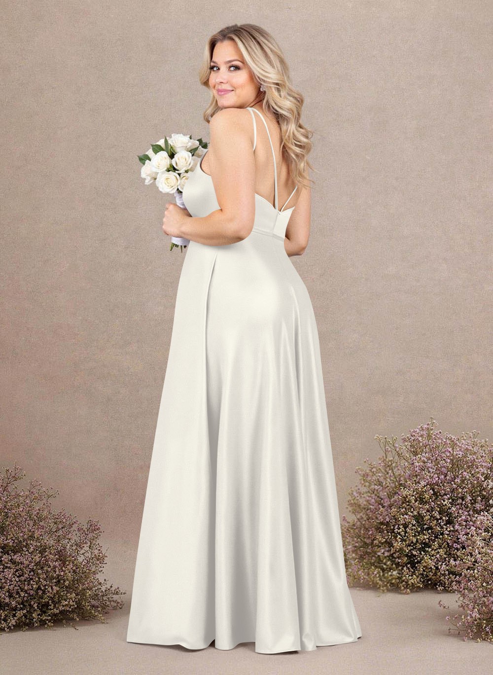 Classic Scoop Neck A-Line Floor-Length Satin Bridesmaid Dresses, product image 175