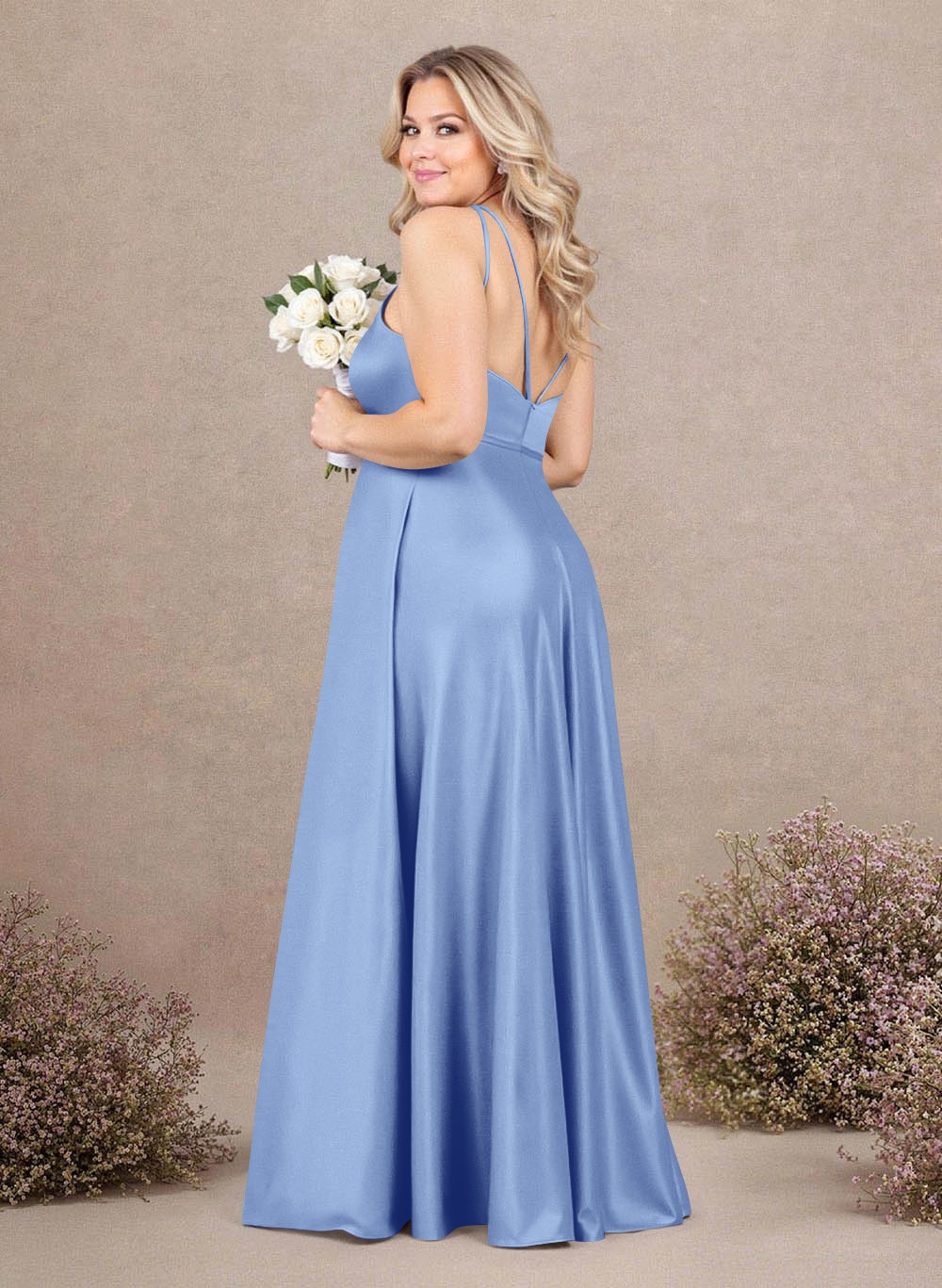Classic Scoop Neck A-Line Floor-Length Satin Bridesmaid Dresses, product image 259