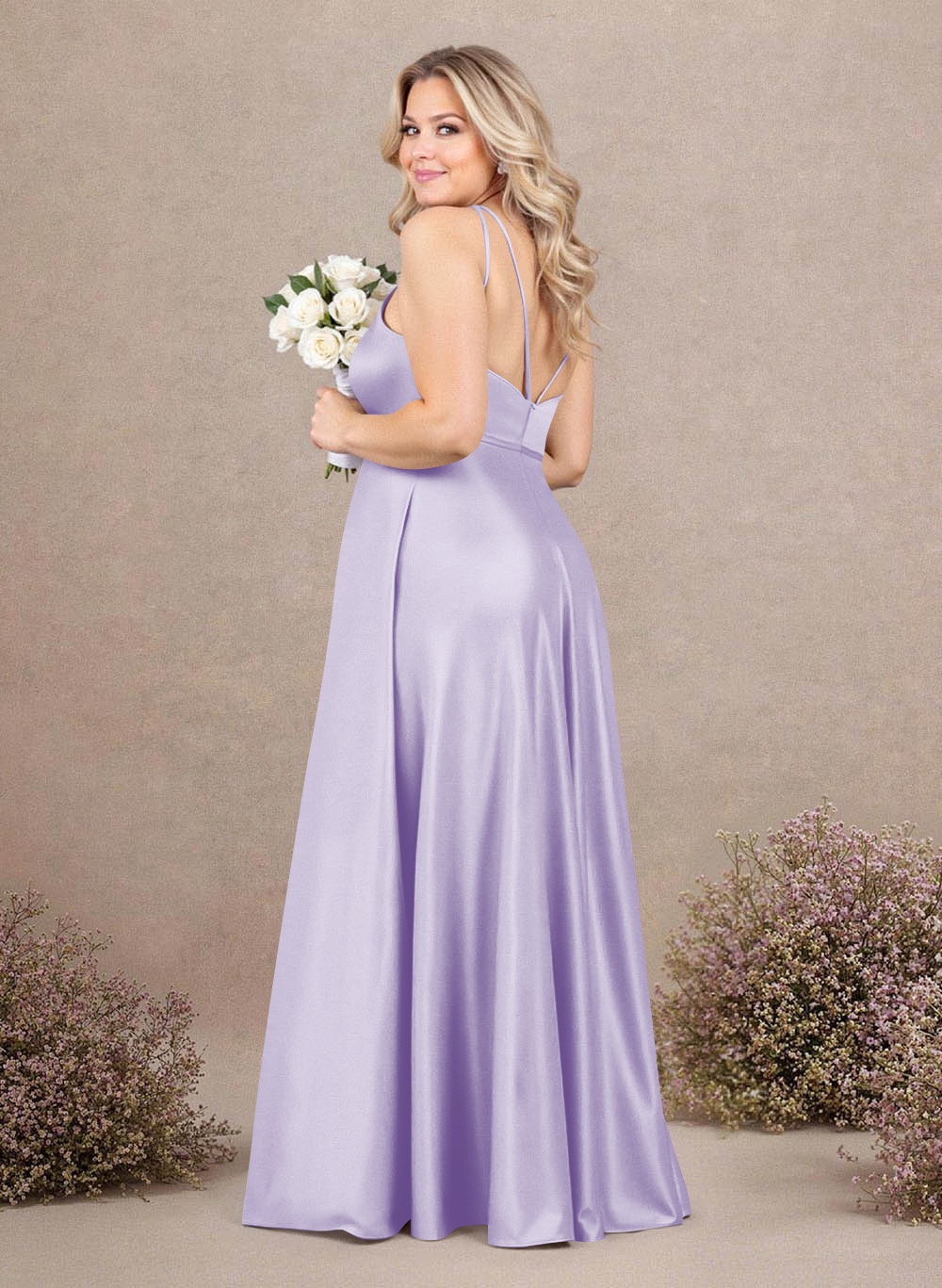 Classic Scoop Neck A-Line Floor-Length Satin Bridesmaid Dresses, product image 219