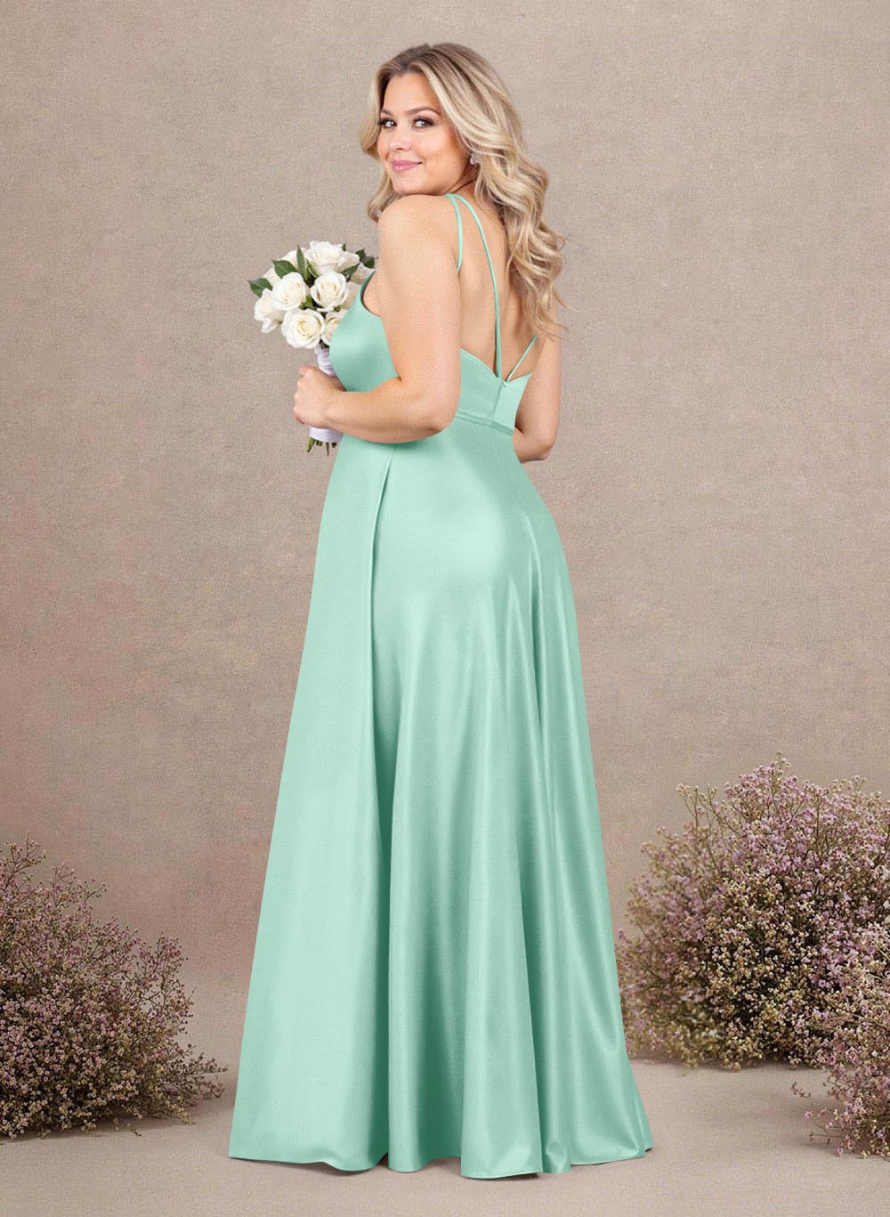 Classic Scoop Neck A-Line Floor-Length Satin Bridesmaid Dresses, product image 193