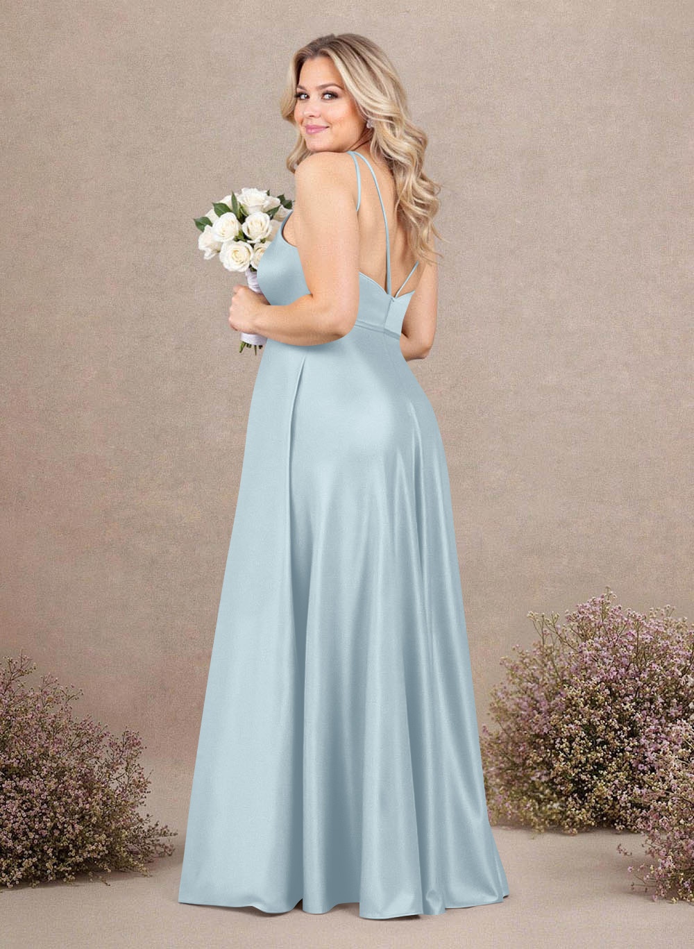 Classic Scoop Neck A-Line Floor-Length Satin Bridesmaid Dresses, product image 257