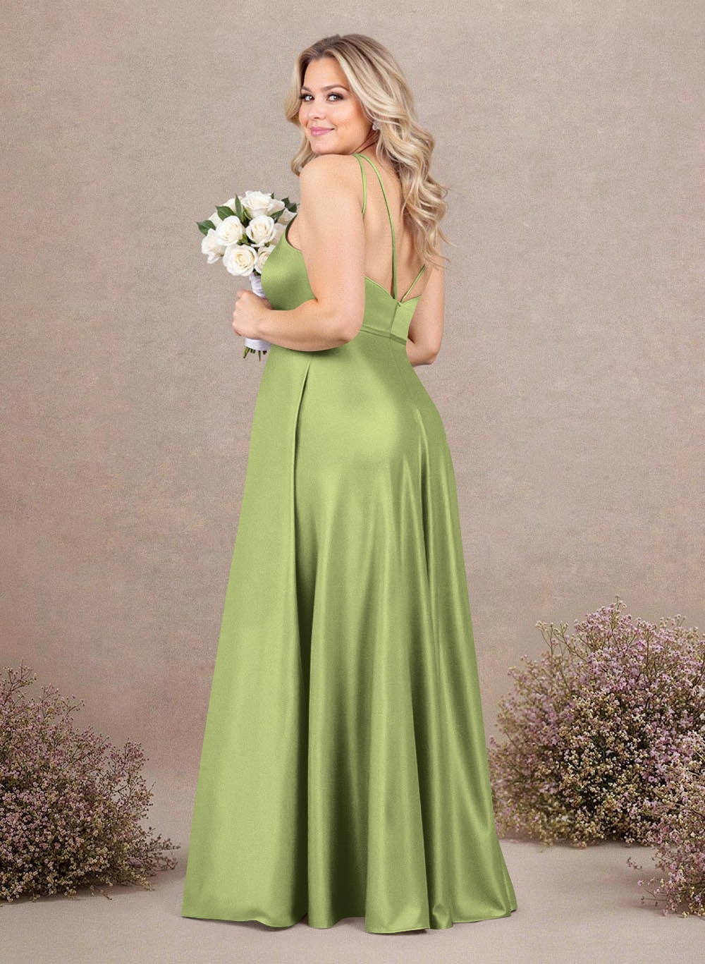 Classic Scoop Neck A-Line Floor-Length Satin Bridesmaid Dresses, product image 149