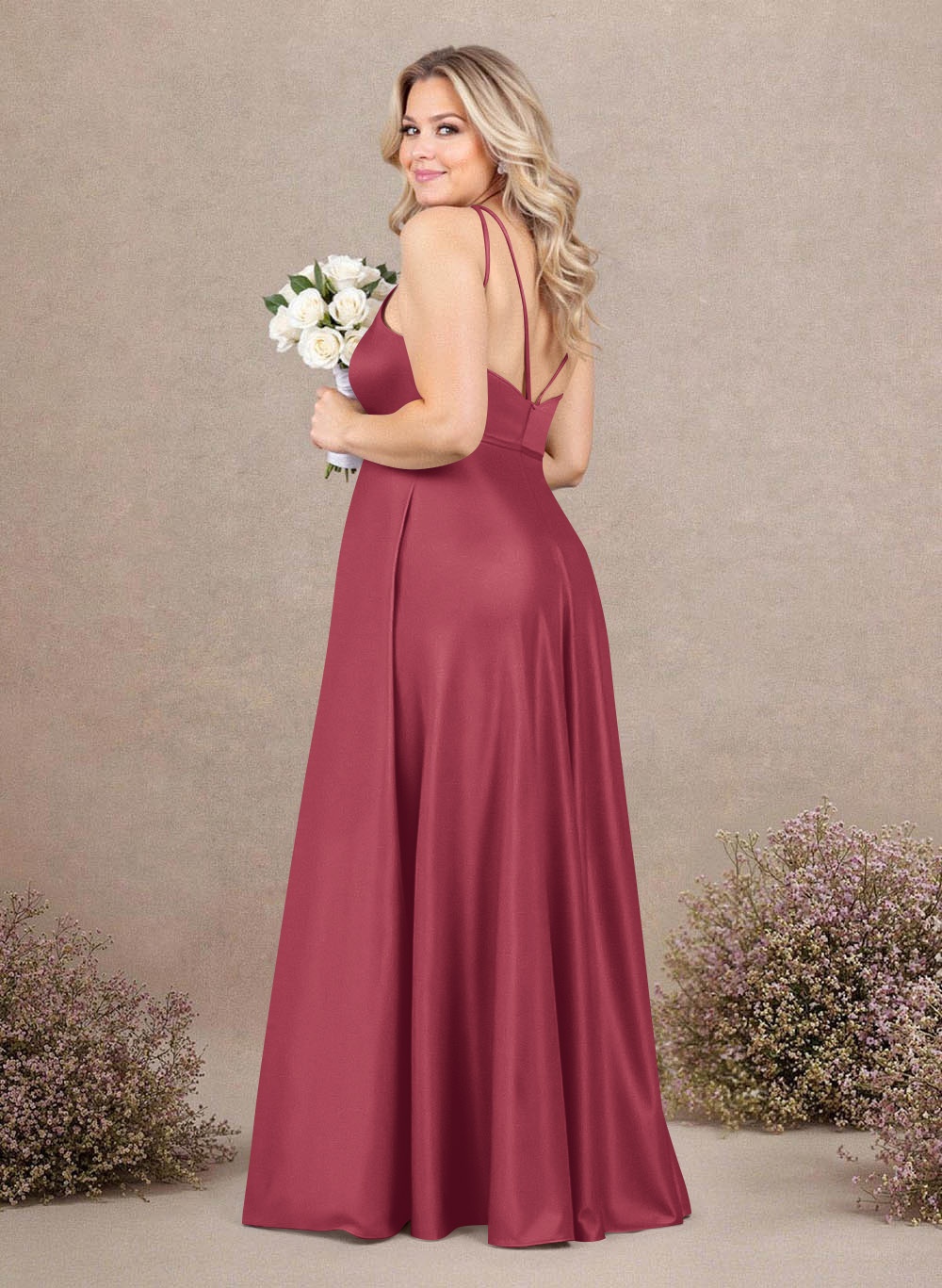Classic Scoop Neck A-Line Floor-Length Satin Bridesmaid Dresses, product image 249