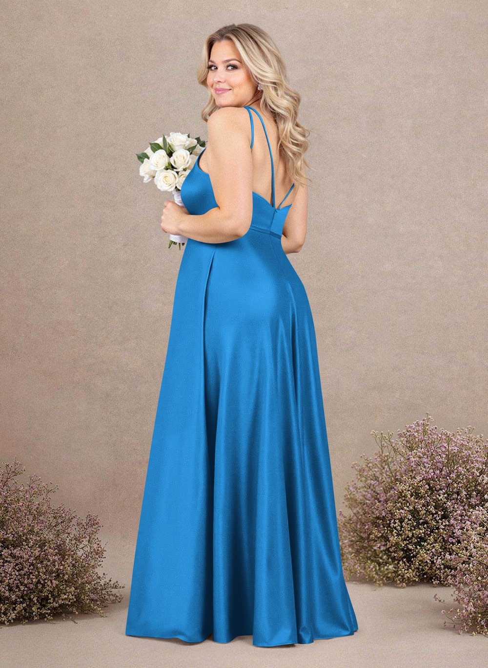 Classic Scoop Neck A-Line Floor-Length Satin Bridesmaid Dresses, product image 263