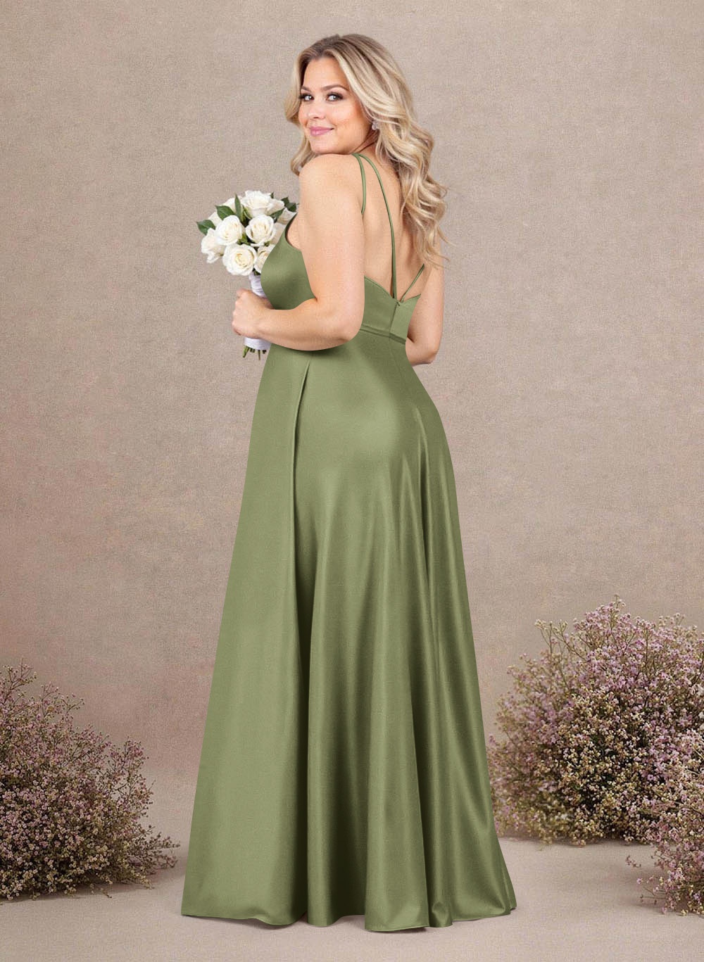 Classic Scoop Neck A-Line Floor-Length Satin Bridesmaid Dresses, product image 161