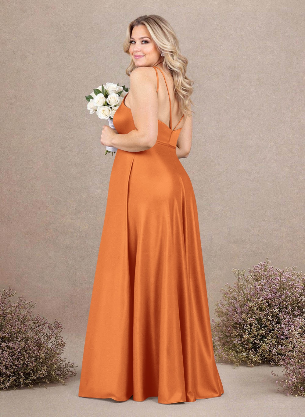 Classic Scoop Neck A-Line Floor-Length Satin Bridesmaid Dresses, product image 181