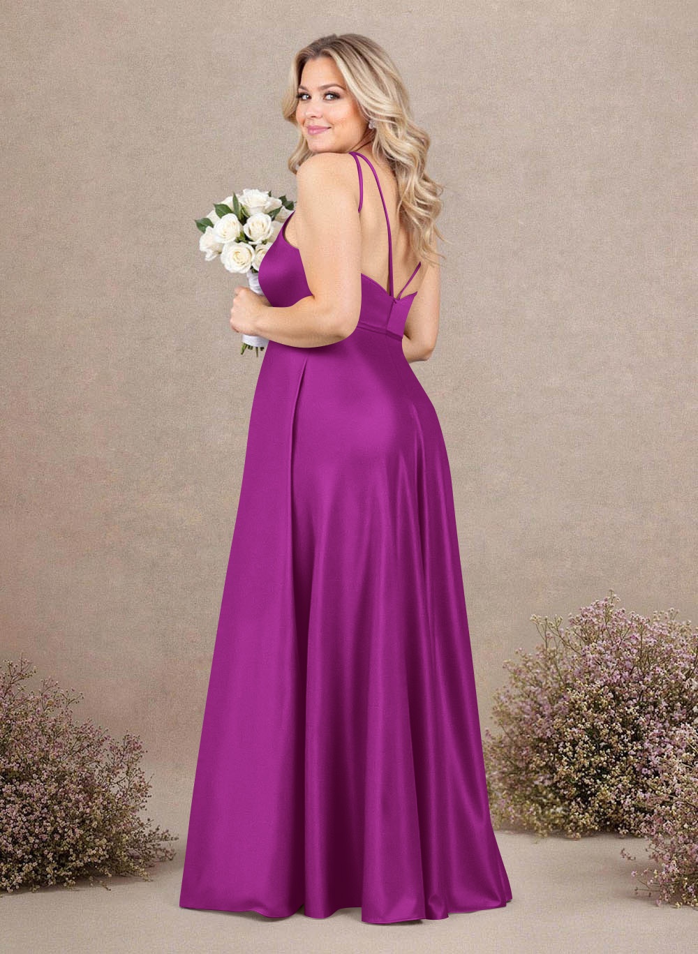 Classic Scoop Neck A-Line Floor-Length Satin Bridesmaid Dresses, product image 211