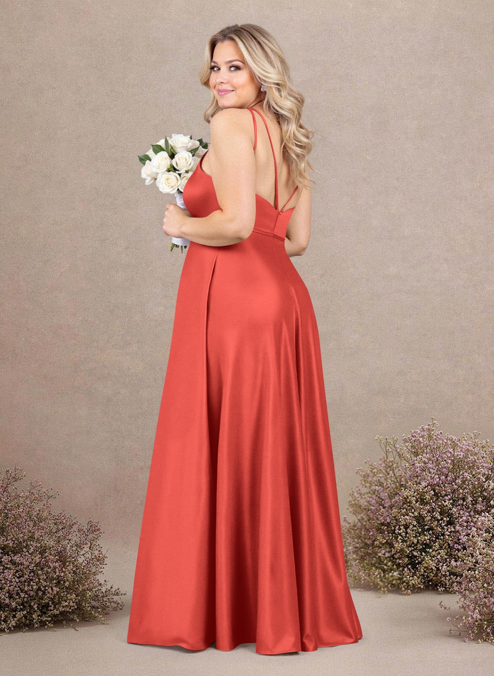 Classic Scoop Neck A-Line Floor-Length Satin Bridesmaid Dresses, product image 179