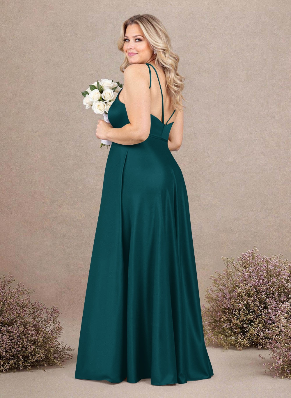 Classic Scoop Neck A-Line Floor-Length Satin Bridesmaid Dresses, product image 201