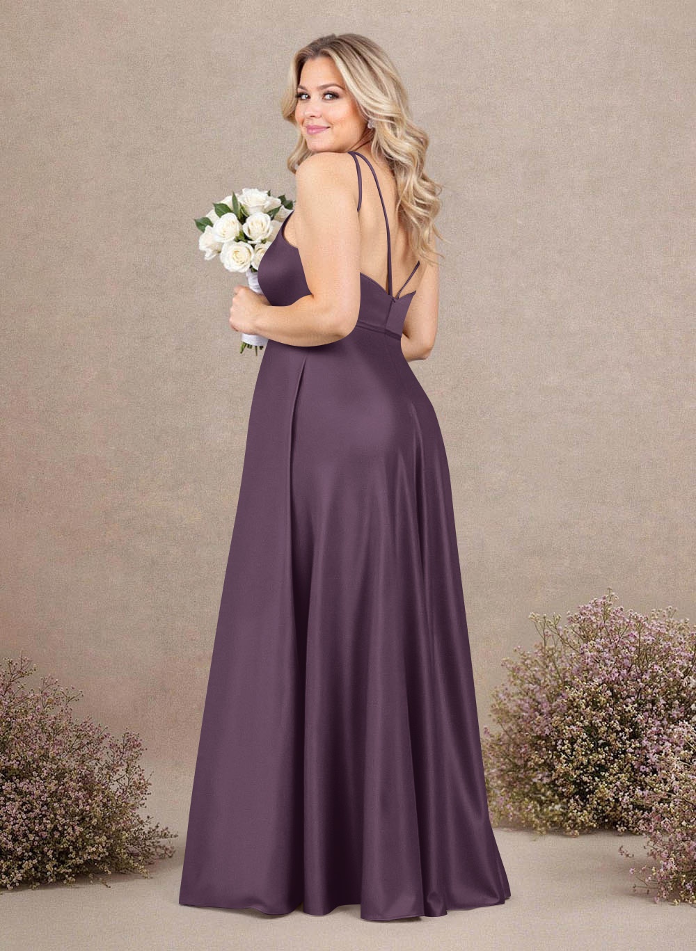 Classic Scoop Neck A-Line Floor-Length Satin Bridesmaid Dresses, product image 163