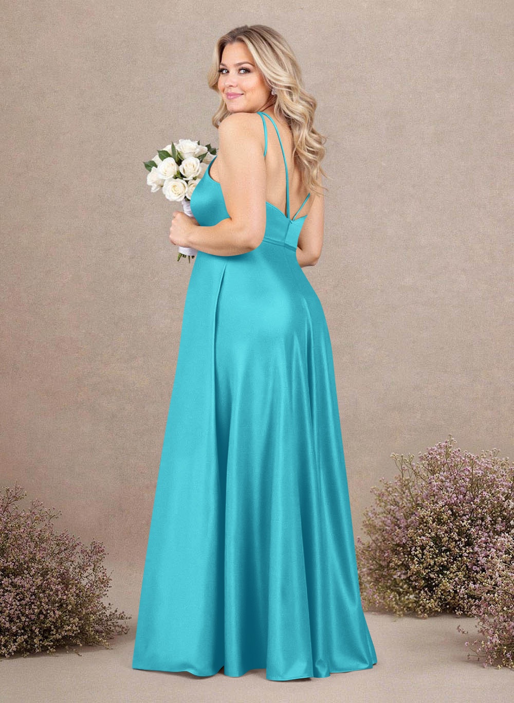 Classic Scoop Neck A-Line Floor-Length Satin Bridesmaid Dresses, product image 261