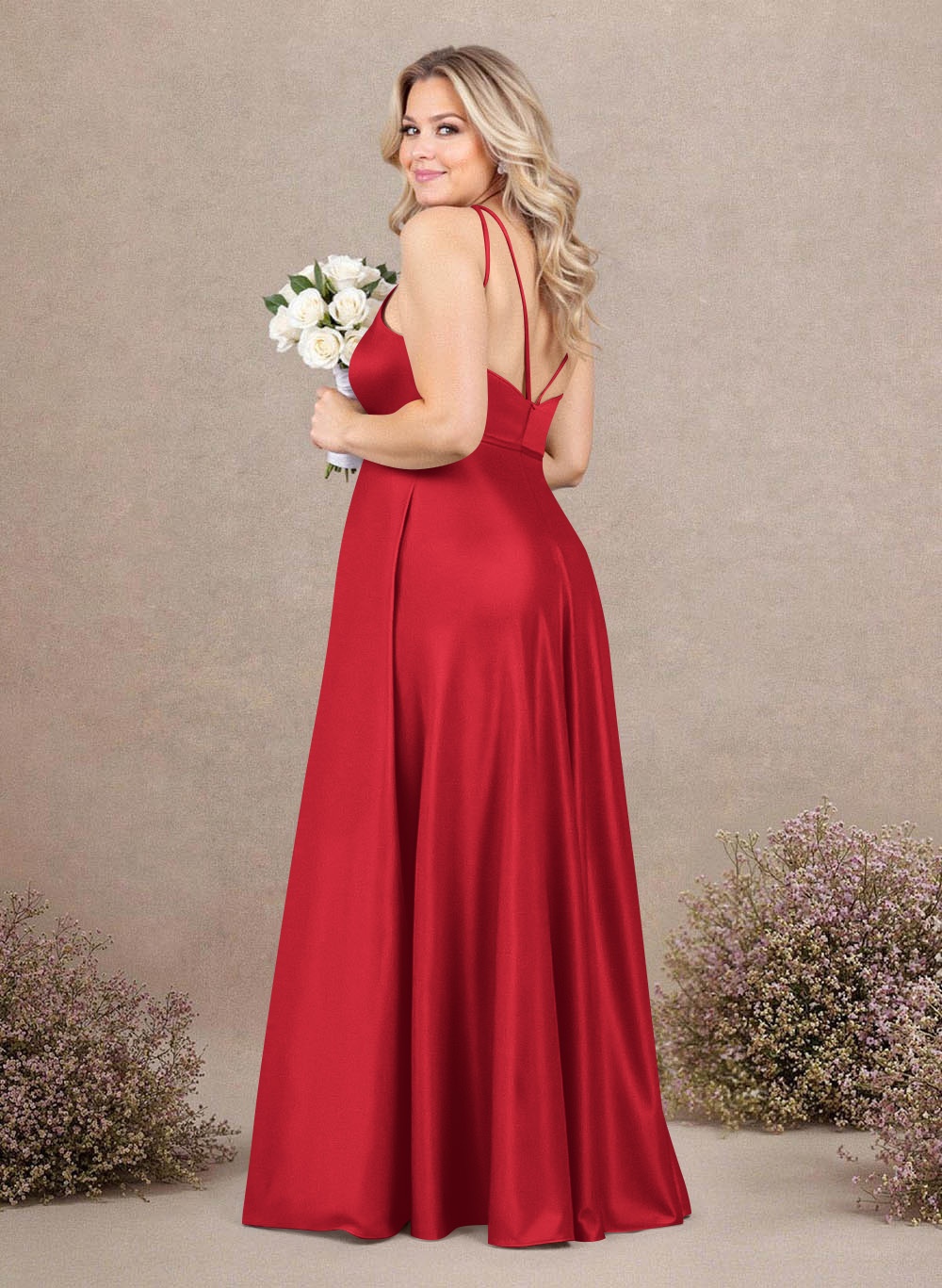 Classic Scoop Neck A-Line Floor-Length Satin Bridesmaid Dresses, product image 247