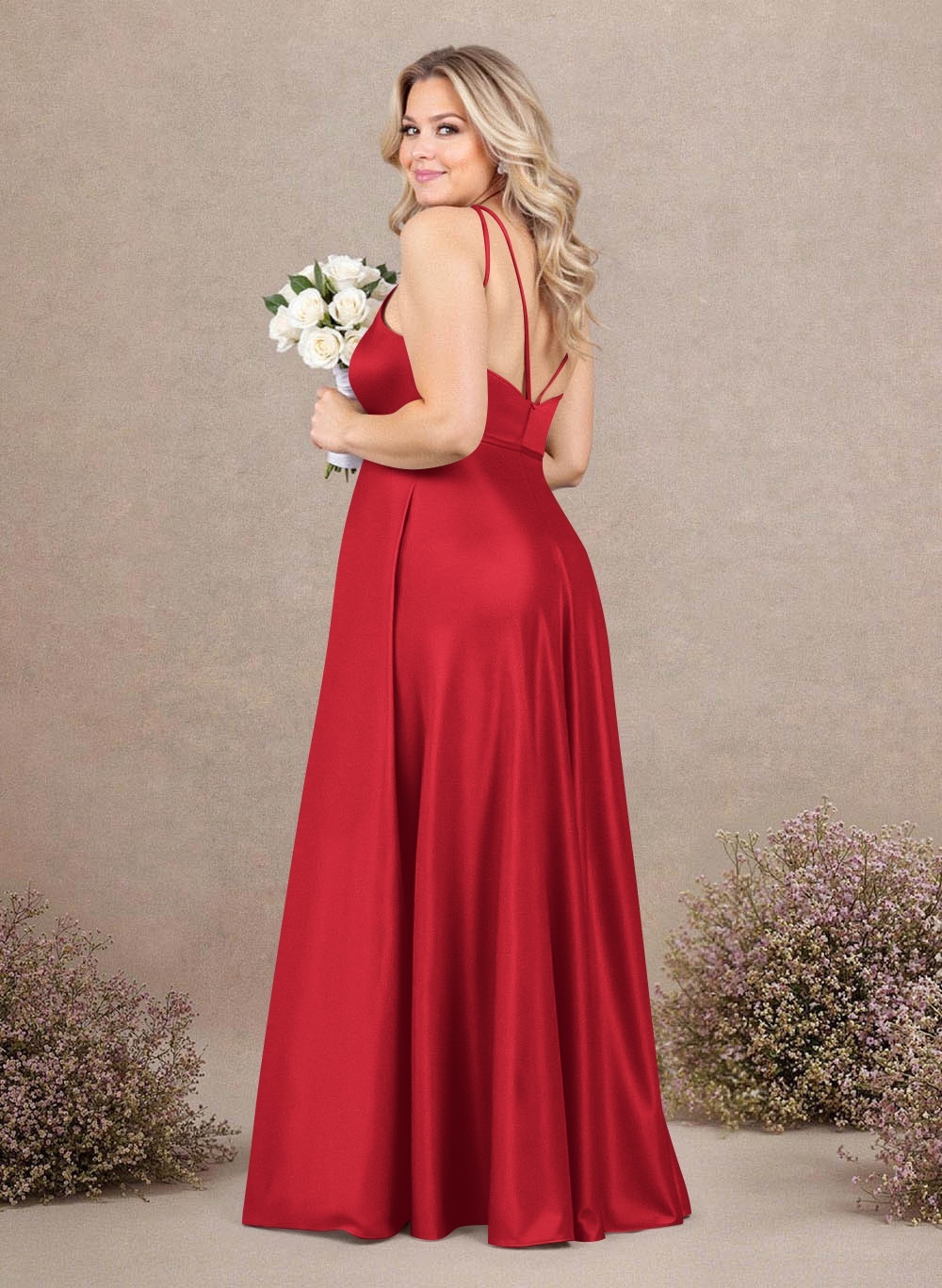 Classic Scoop Neck A-Line Floor-Length Satin Bridesmaid Dresses, product image 247