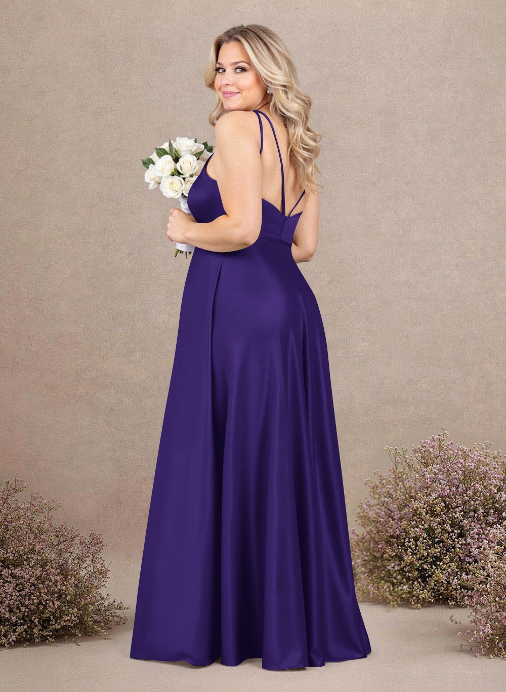 Classic Scoop Neck A-Line Floor-Length Satin Bridesmaid Dresses, product image 207