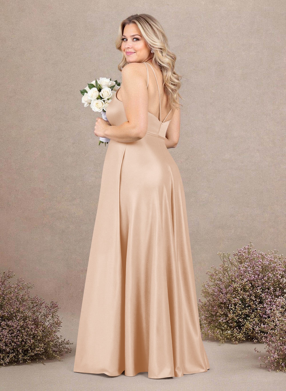 Classic Scoop Neck A-Line Floor-Length Satin Bridesmaid Dresses, product image 155