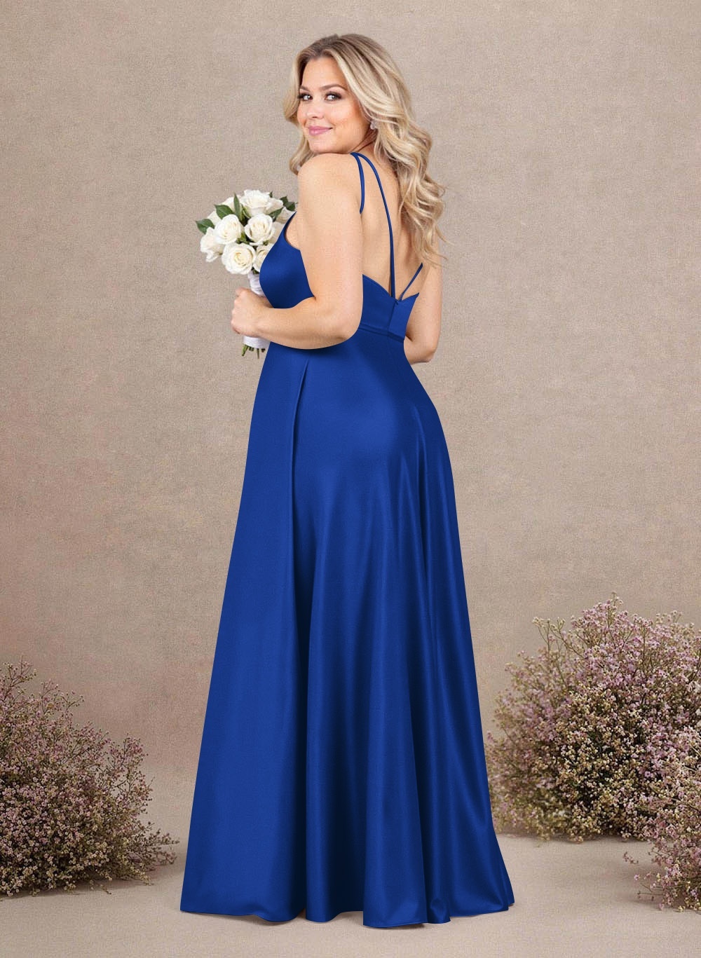 Classic Scoop Neck A-Line Floor-Length Satin Bridesmaid Dresses, product image 265