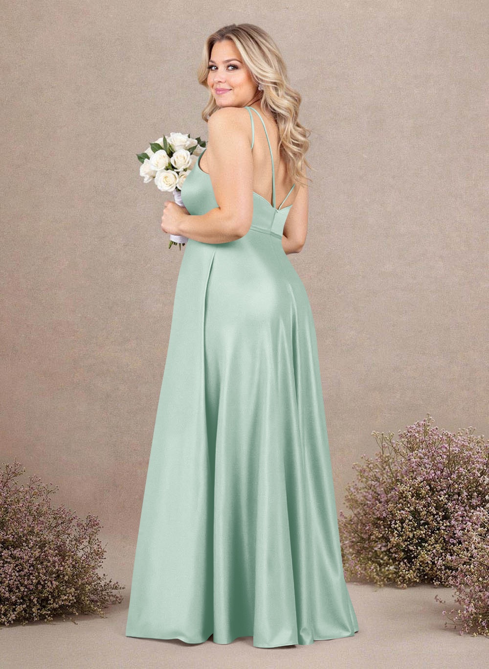 Classic Scoop Neck A-Line Floor-Length Satin Bridesmaid Dresses, product image 195