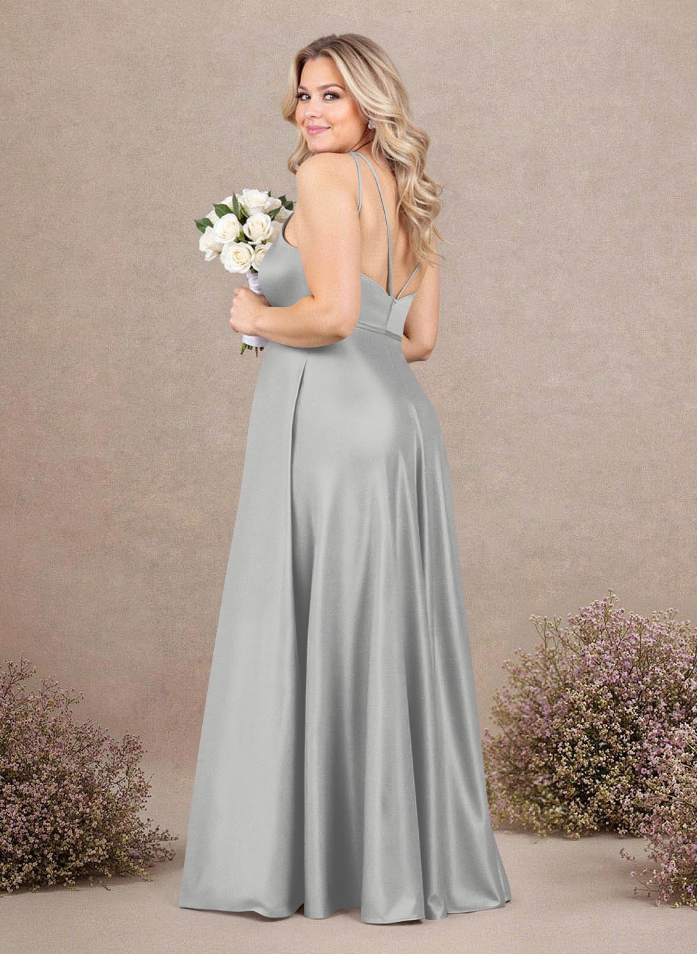 Classic Scoop Neck A-Line Floor-Length Satin Bridesmaid Dresses, product image 171