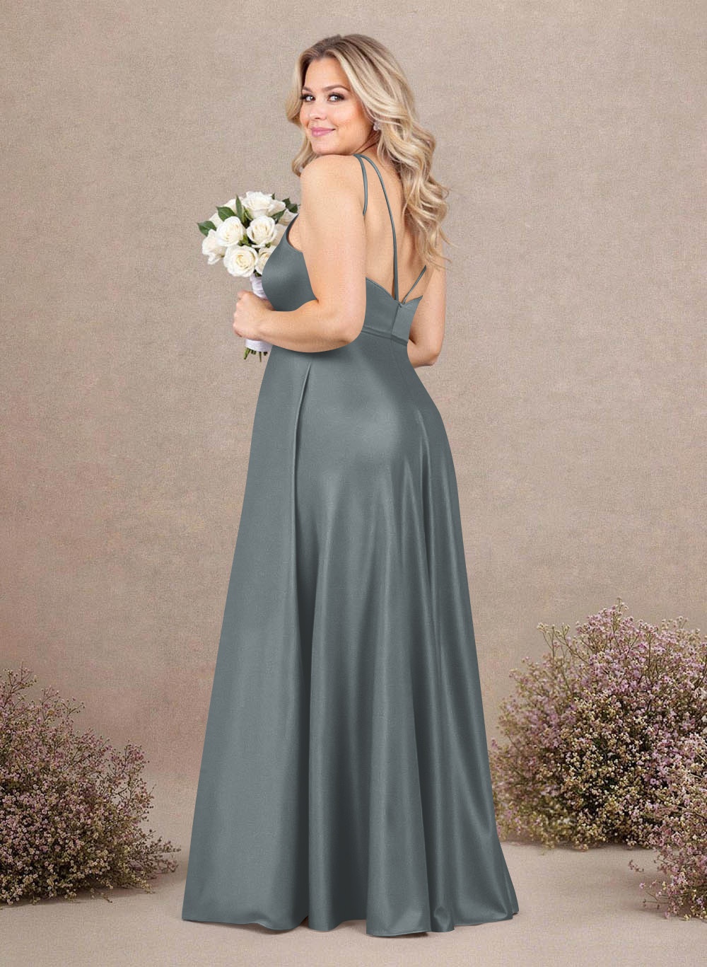 Classic Scoop Neck A-Line Floor-Length Satin Bridesmaid Dresses, product image 169