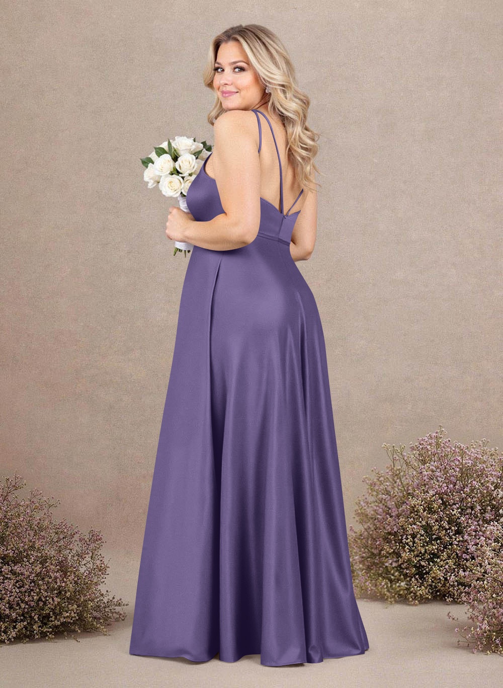 Classic Scoop Neck A-Line Floor-Length Satin Bridesmaid Dresses, product image 215