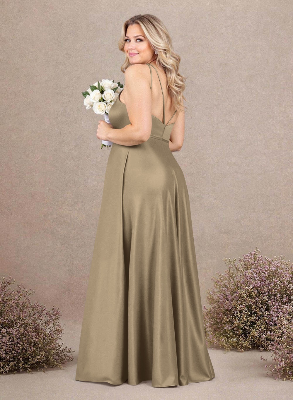 Classic Scoop Neck A-Line Floor-Length Satin Bridesmaid Dresses, product image 187