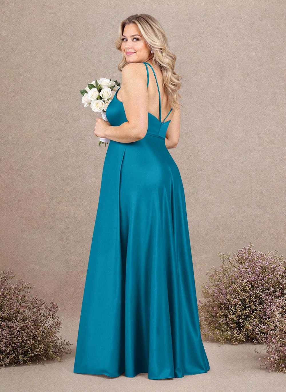 Classic Scoop Neck A-Line Floor-Length Satin Bridesmaid Dresses, product image 145